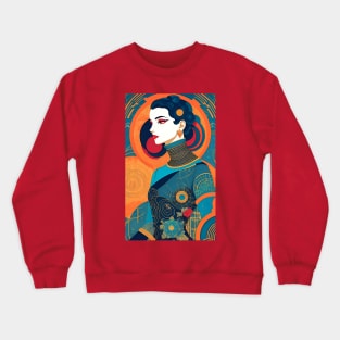 Art Deco Woman White Face with Circles Crewneck Sweatshirt